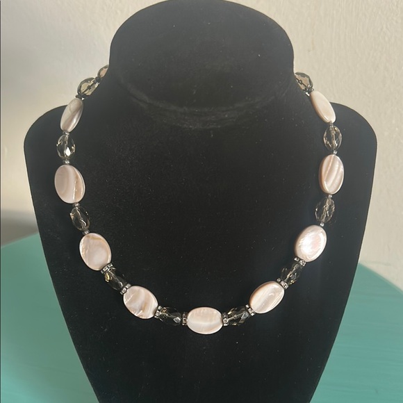 Jewelry - Striking Mother of Pearl Smoky Quartz Colored and Crystal Bead Necklace